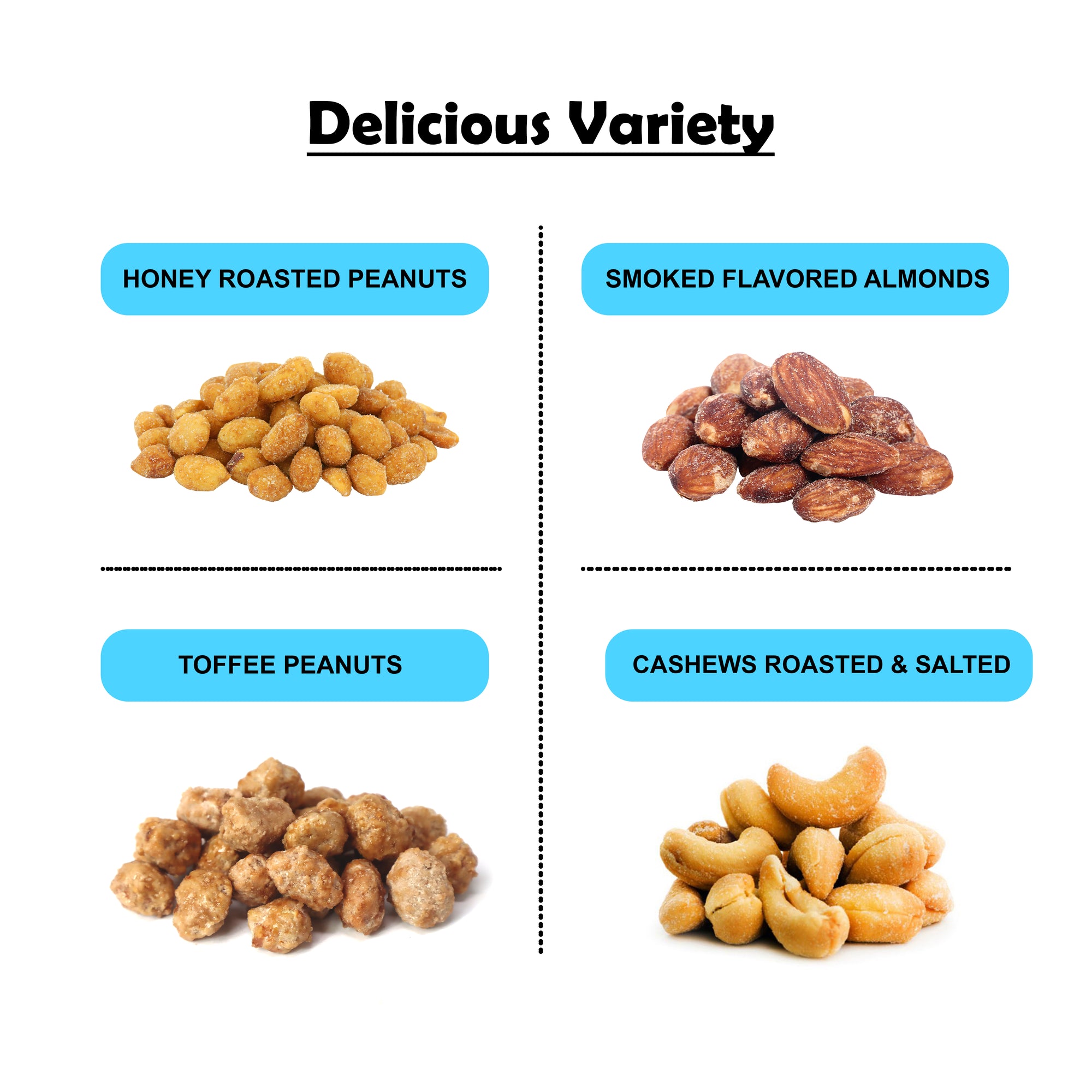 4 Sections, Happy Holidays - Nuts Gift Basket